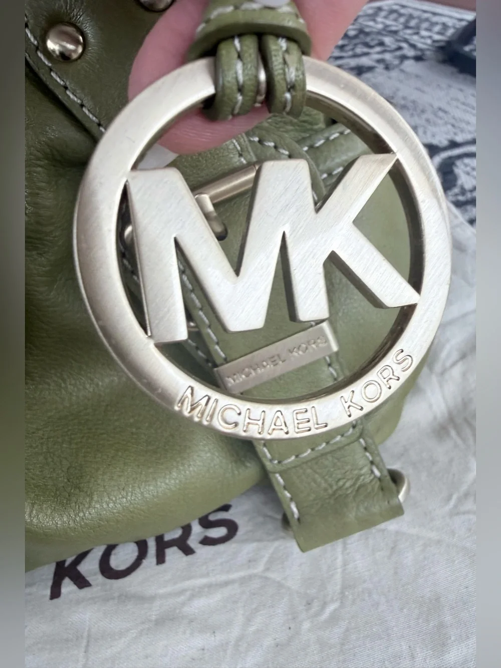Michael Kors Olive Green Leather Studded Hobo Shoulder Bag